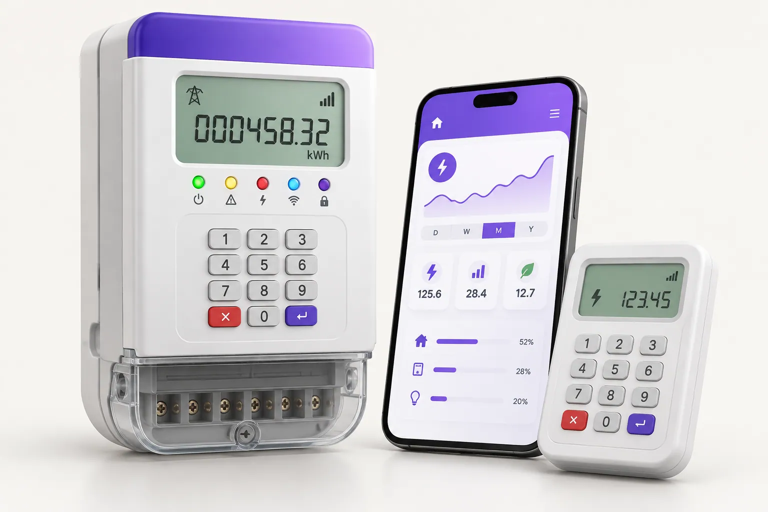 The smeter smart meter, the smeter app on a phone and the in-home keypad